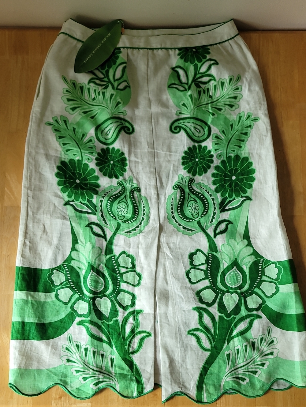 FARM Rio 100% Linen Color Festival Green Midi Skirt - Picture 10 of 13